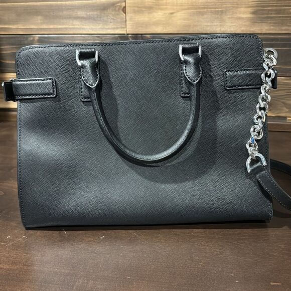 Michael Kors Emma Saffiano Leather Satchel Handbag Purse Black - Picture 9 of 16